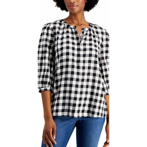 Style & CoBlack White Buffalo Plaid Shirt Metallic Threads sz Large NEW - Picture 9 of 9